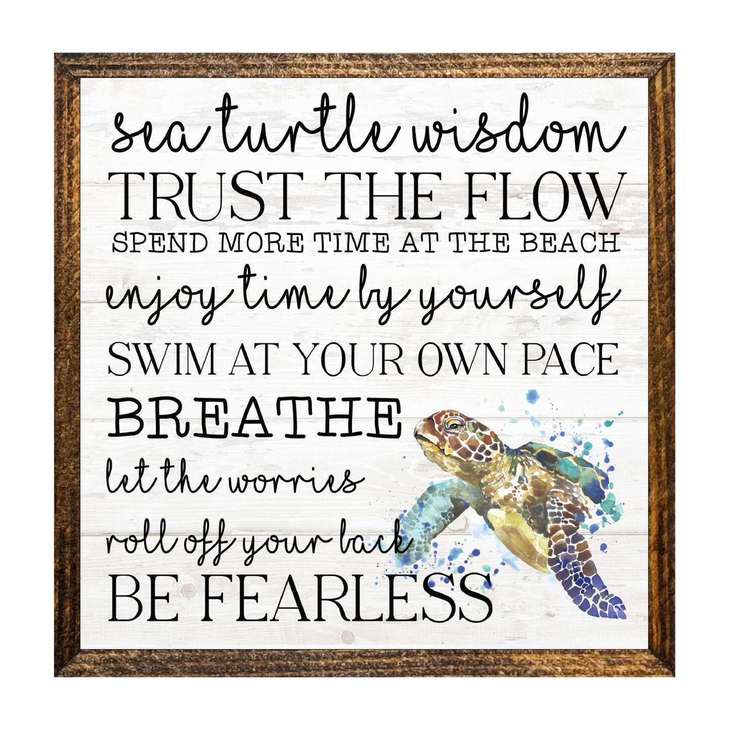 Jarmz Designs - 7"x7" WOOD FRAMED CANVAS SHELF SITTER-SEA TURTLE WISDOM