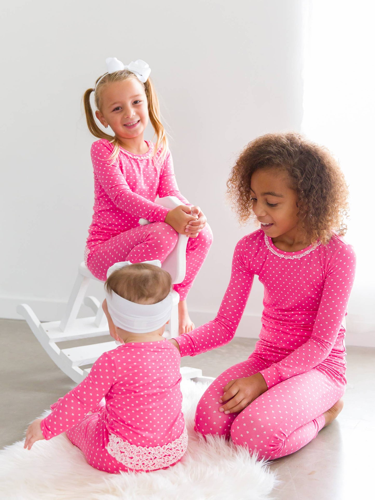 Baby Girls Hot Pink Hearts Polka Dot Bamboo Viscose Footed Ruffle One Piece Pajama
