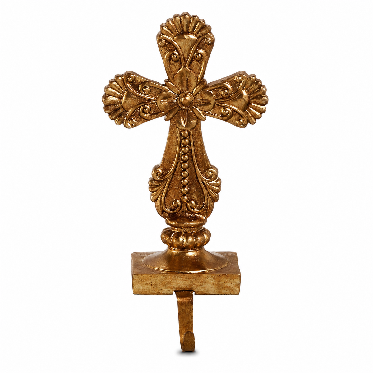 Antique Gold Holy Cross Stocking Holder, Shell Cross design