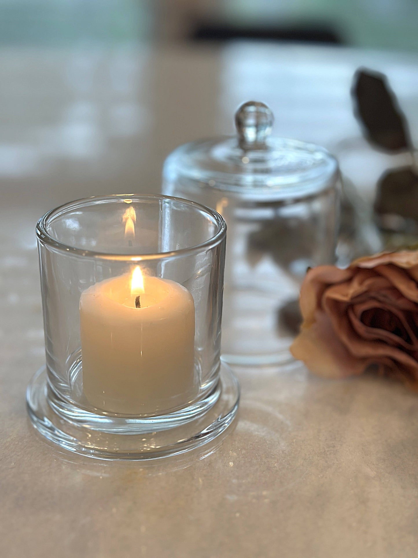 Glass Candle Hldr w/Cover