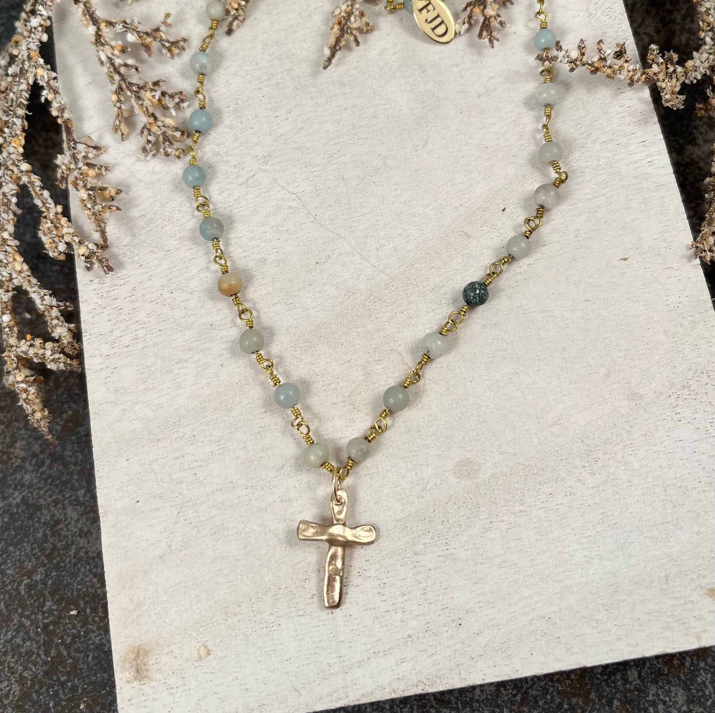 Cross Necklace with Amazonite