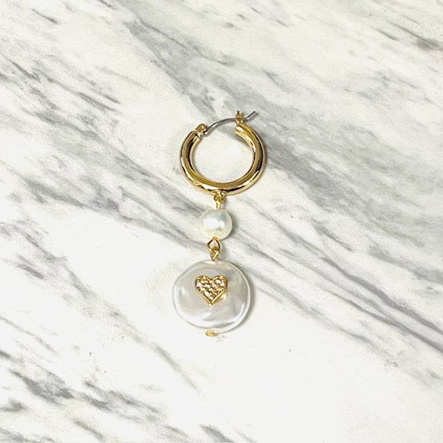 Anita K By Blushing Pink - Crystal Heart & Pearl Drop Hoop
