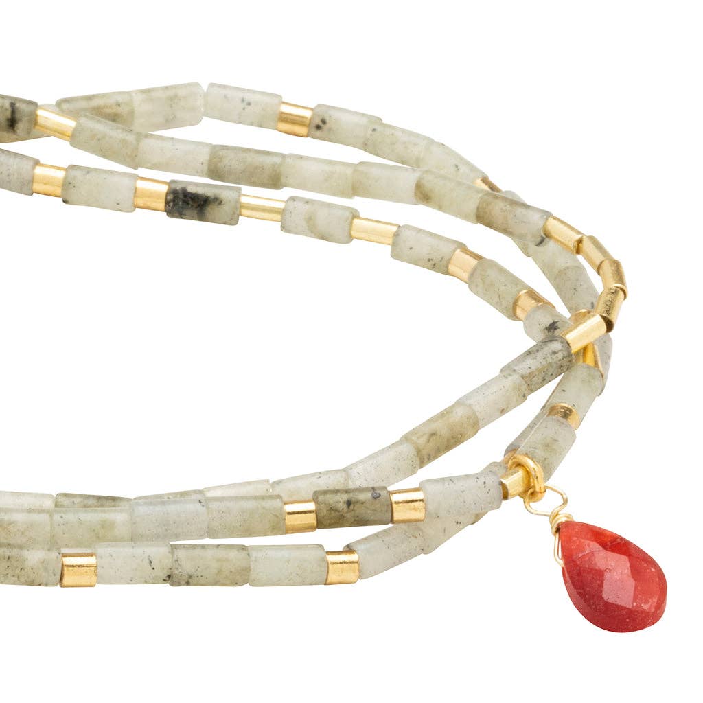 Teardrop Stone Wrap Labradorite/Fuchsia/Gold - Magic