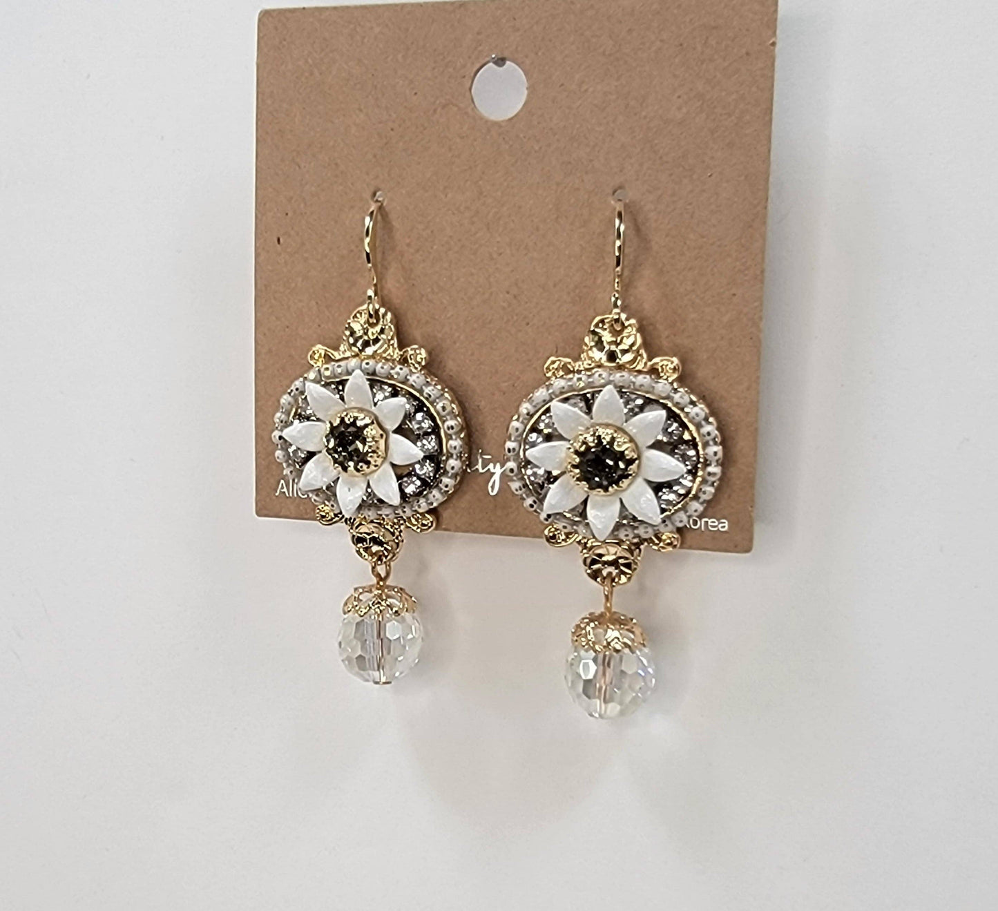 Handmade Daisy Accent With Moonstone Dangle Earrings