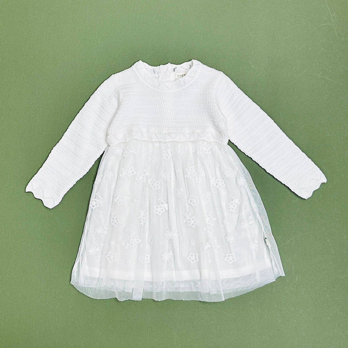 Milan White Floral Embroidered Tutu Knit Baby Dress Organic