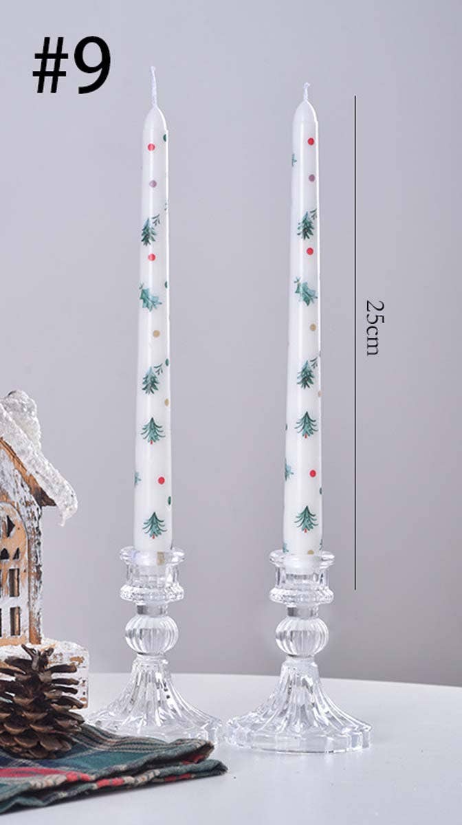 Smokeless Christmas Decorative Printed Taper Candle