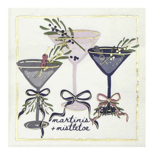 Ceramic Napkin Tray + Napkins - Martinis + Mistletoe
