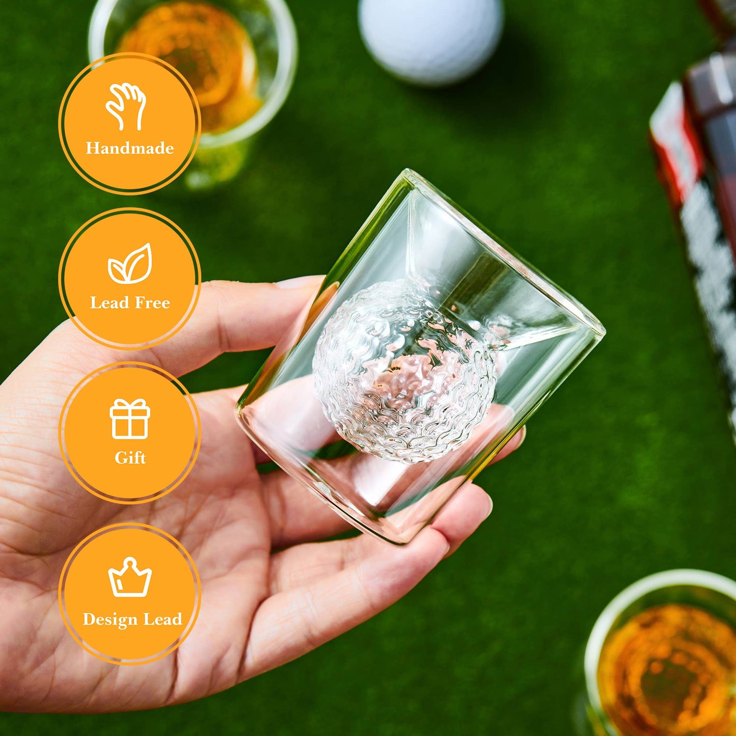 CRAFTGEN - Golf Ball Whiskey Shot Glasses Set of 4 - Golf Gifts for Men