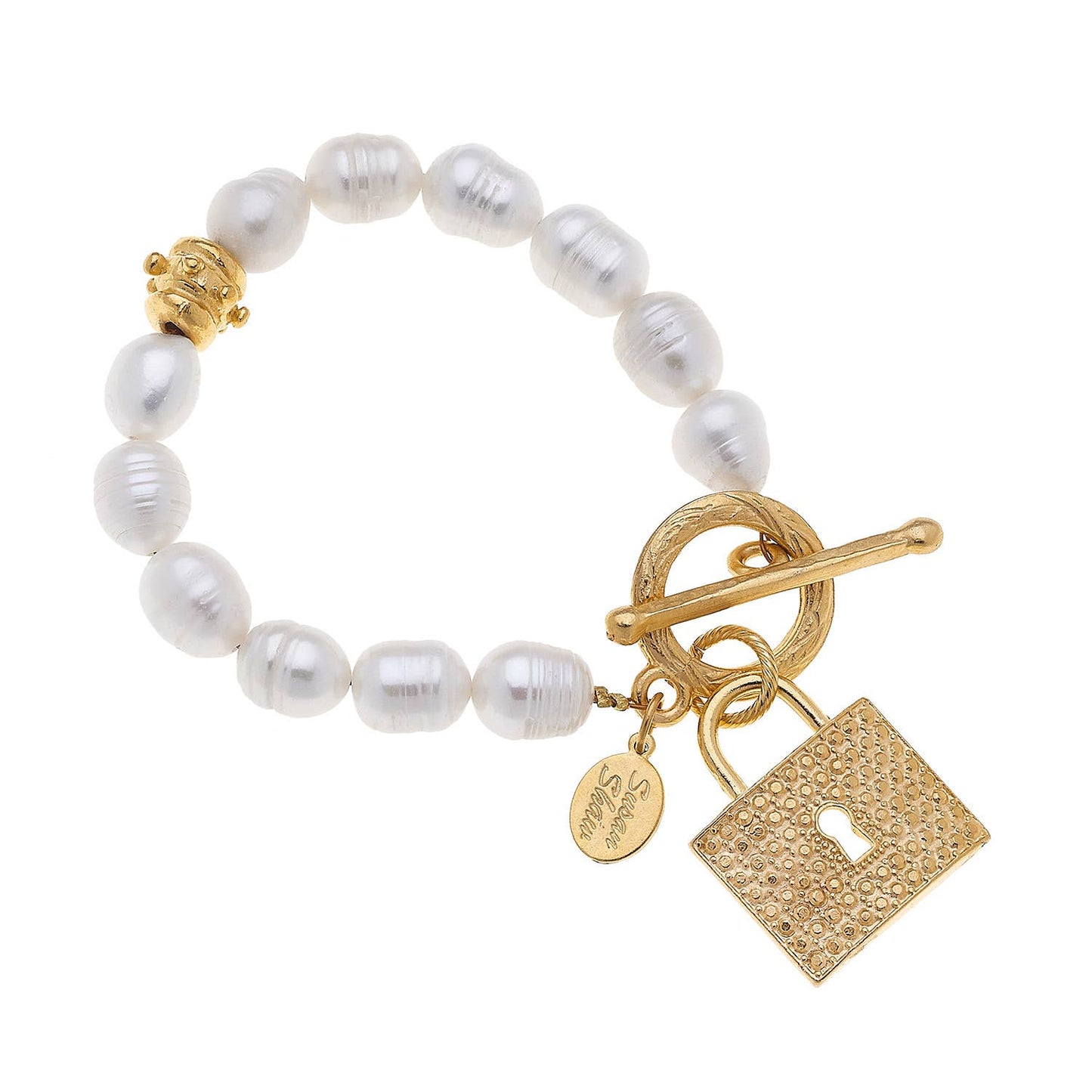 Susan Shaw - Freshwater Pearl & Gold Lock Bracelet
