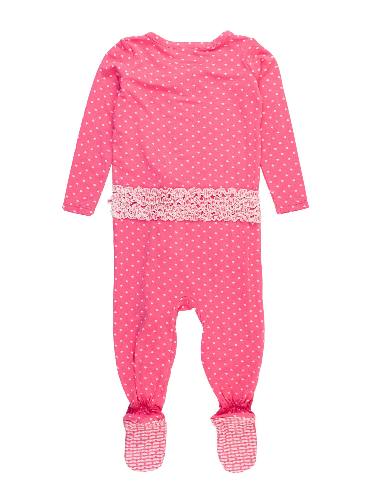Baby Girls Hot Pink Hearts Polka Dot Bamboo Viscose Footed Ruffle One Piece Pajama