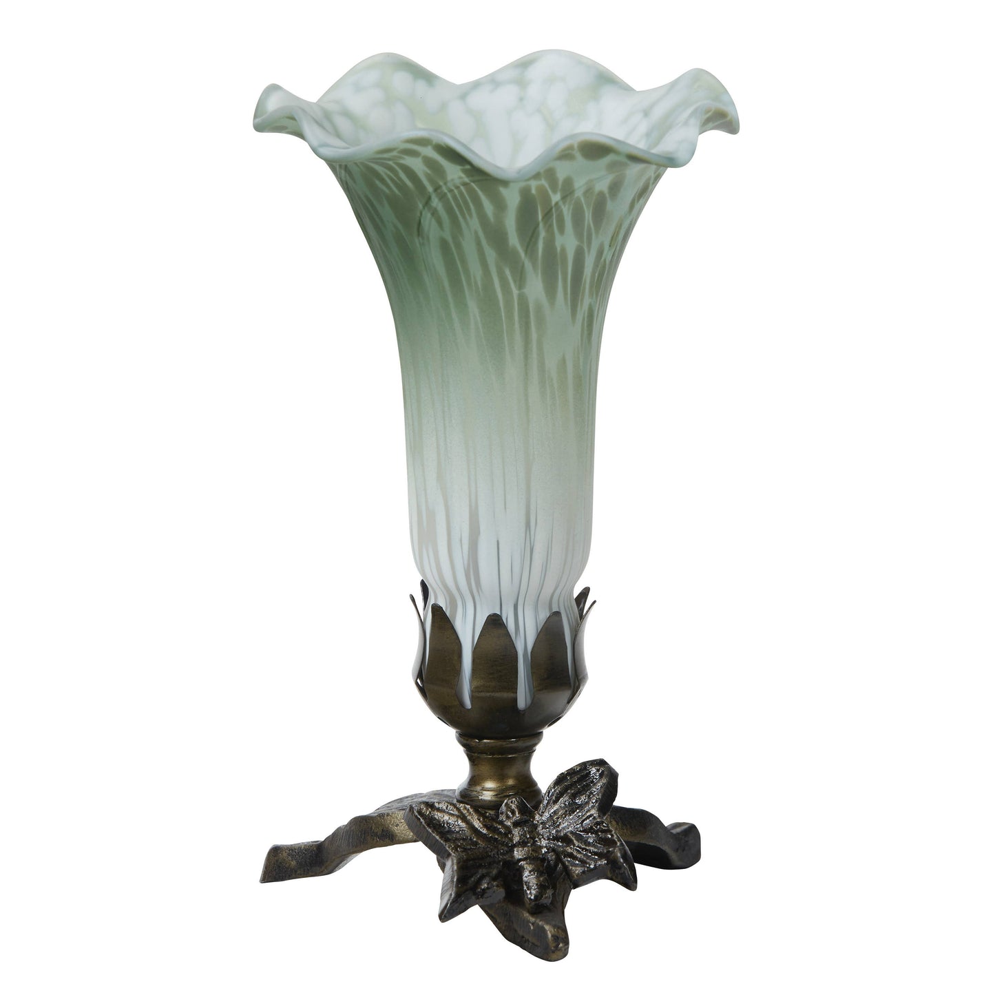 8"H White & Green Lily Glass Butterfly Accent Lamp