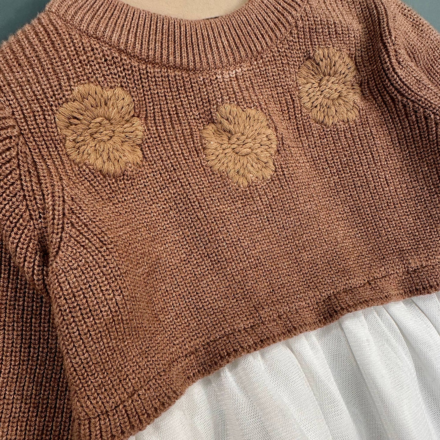 Floral Embroidered Sweater Knit Tutu Baby Dress (Organic)