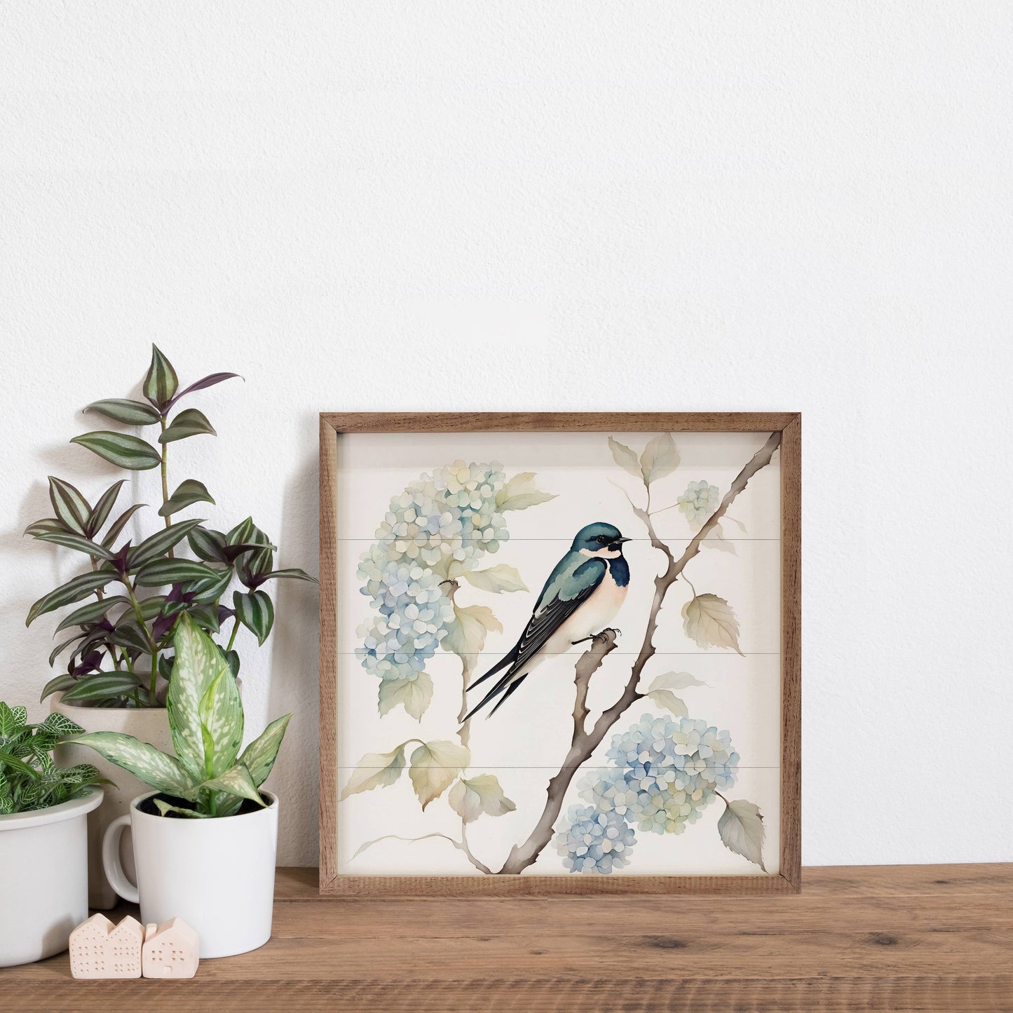 Barn Swallow On Hydrangea Bush