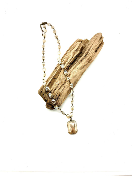 Necklace Vintage Beveled Glass Chain w/Beveled Sq. Glass 26”