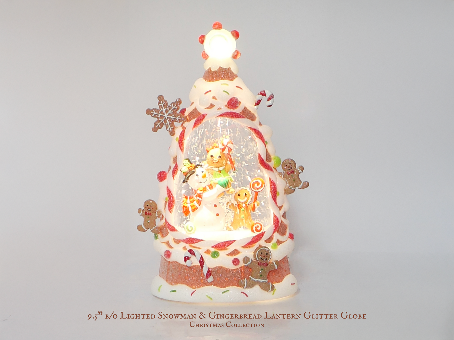 9.5" B/O Lighted Snowman & Gingerbread Glitter Globe, Xmas