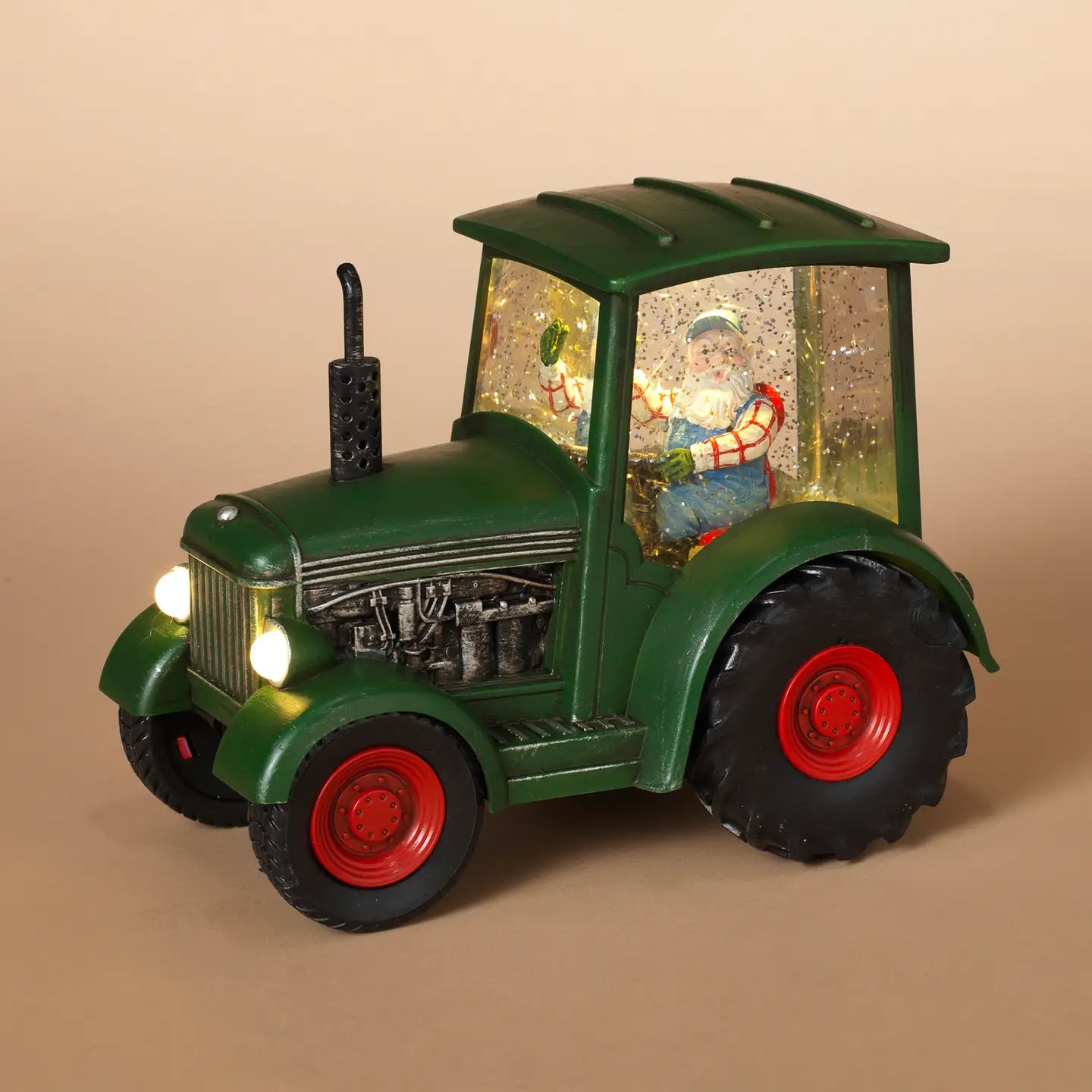Tractor giratorio con globo de agua iluminado, escena navideña y temporizador