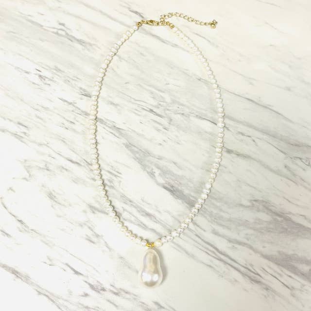 Anita K By Blushing Pink - Freshwater Pearl Necklace with Glass Baroque Drop