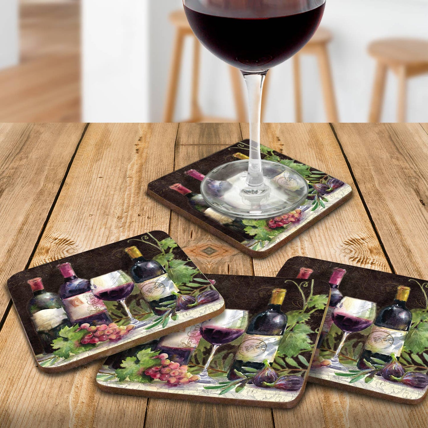 Cala Home Rustic Wine Boxed Hardboard Coaster 4pk
