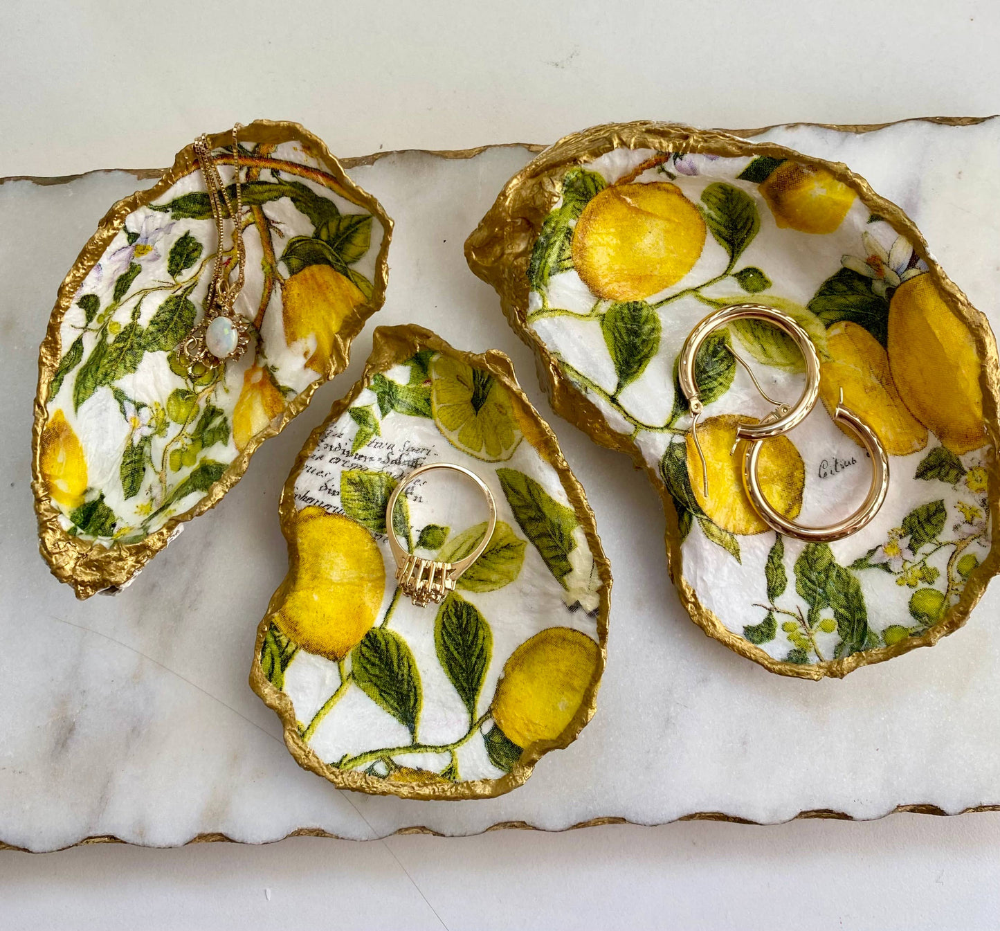 Lemon Print Oyster Shell Jewelry Dish