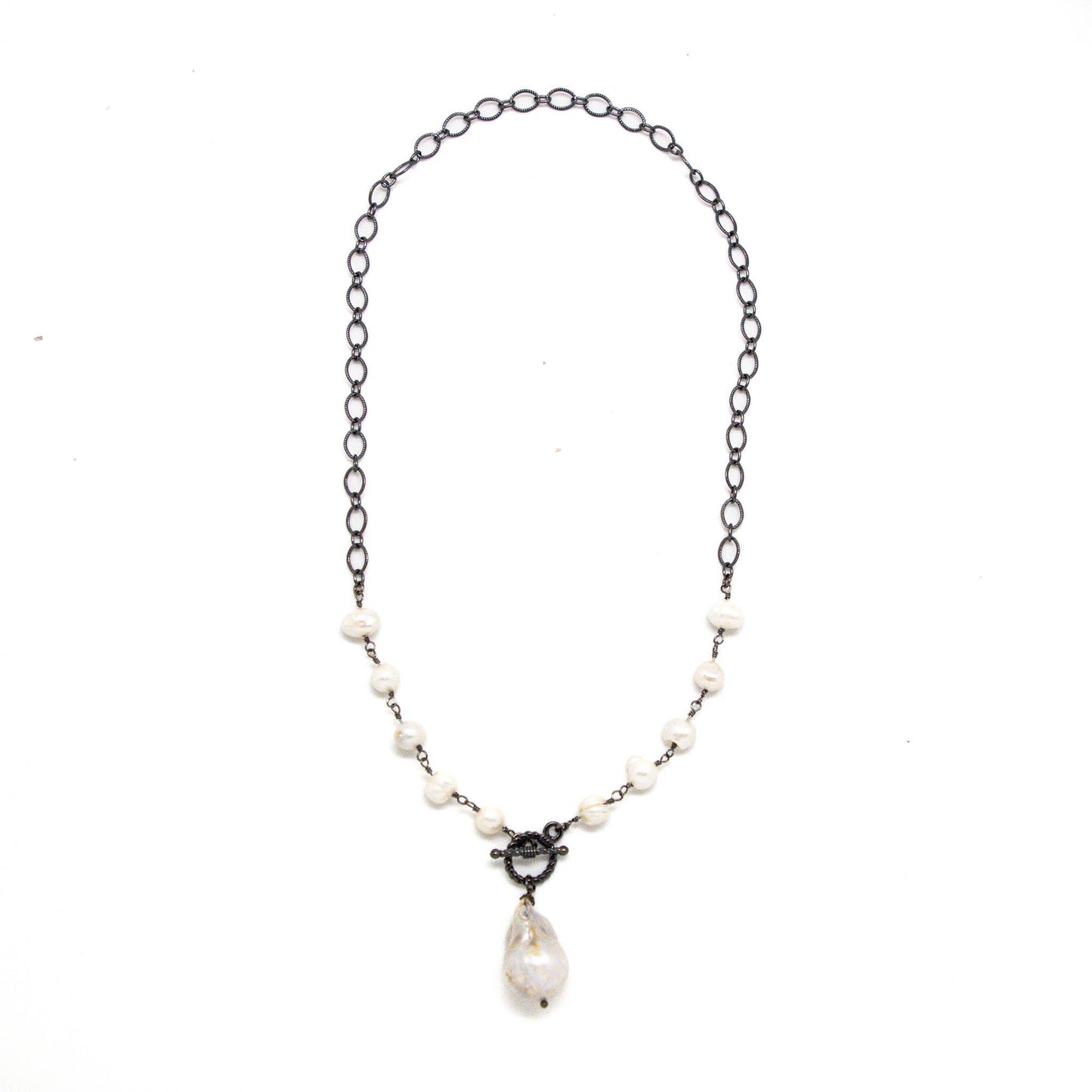 Necklace Baroque Pearl,Freshwater Pearl PaperClipGunMetal18”