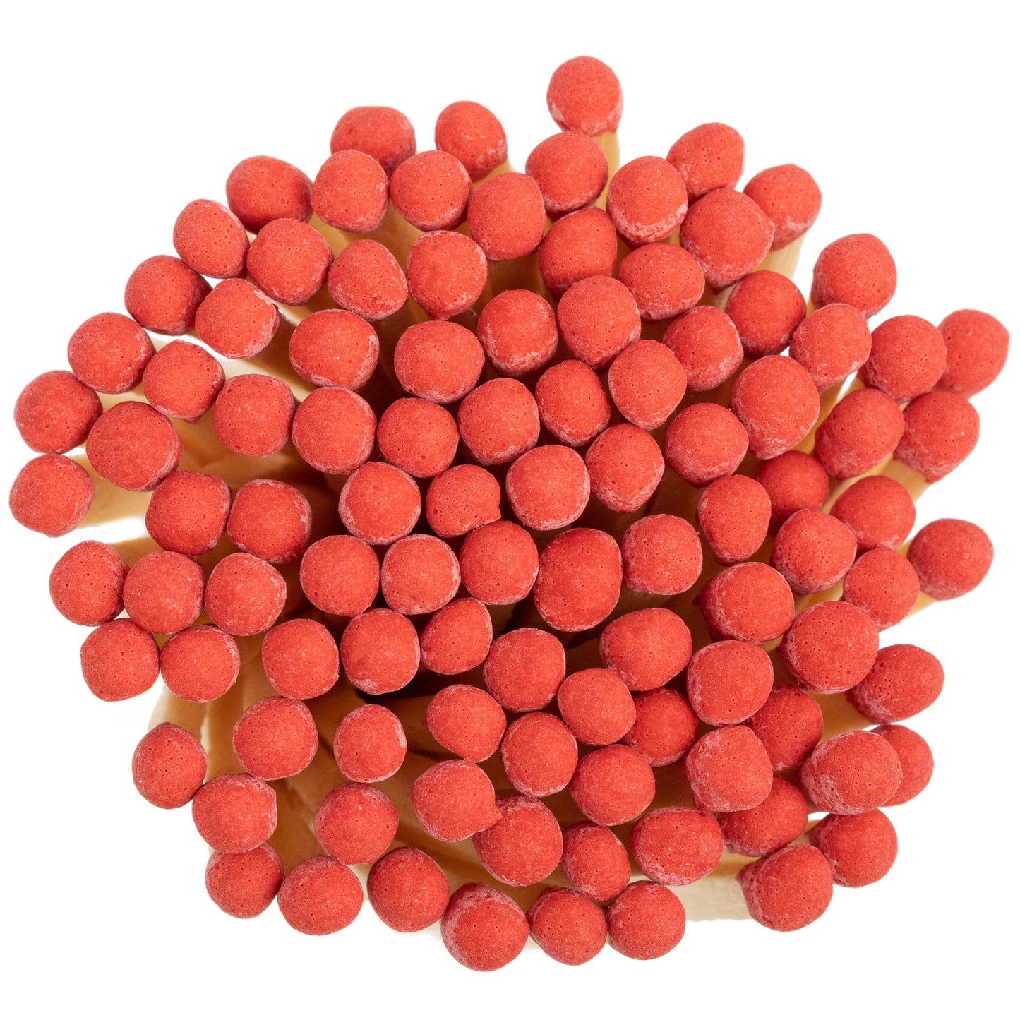 Cerillas rojo cereza en pequeño frasco de corcho