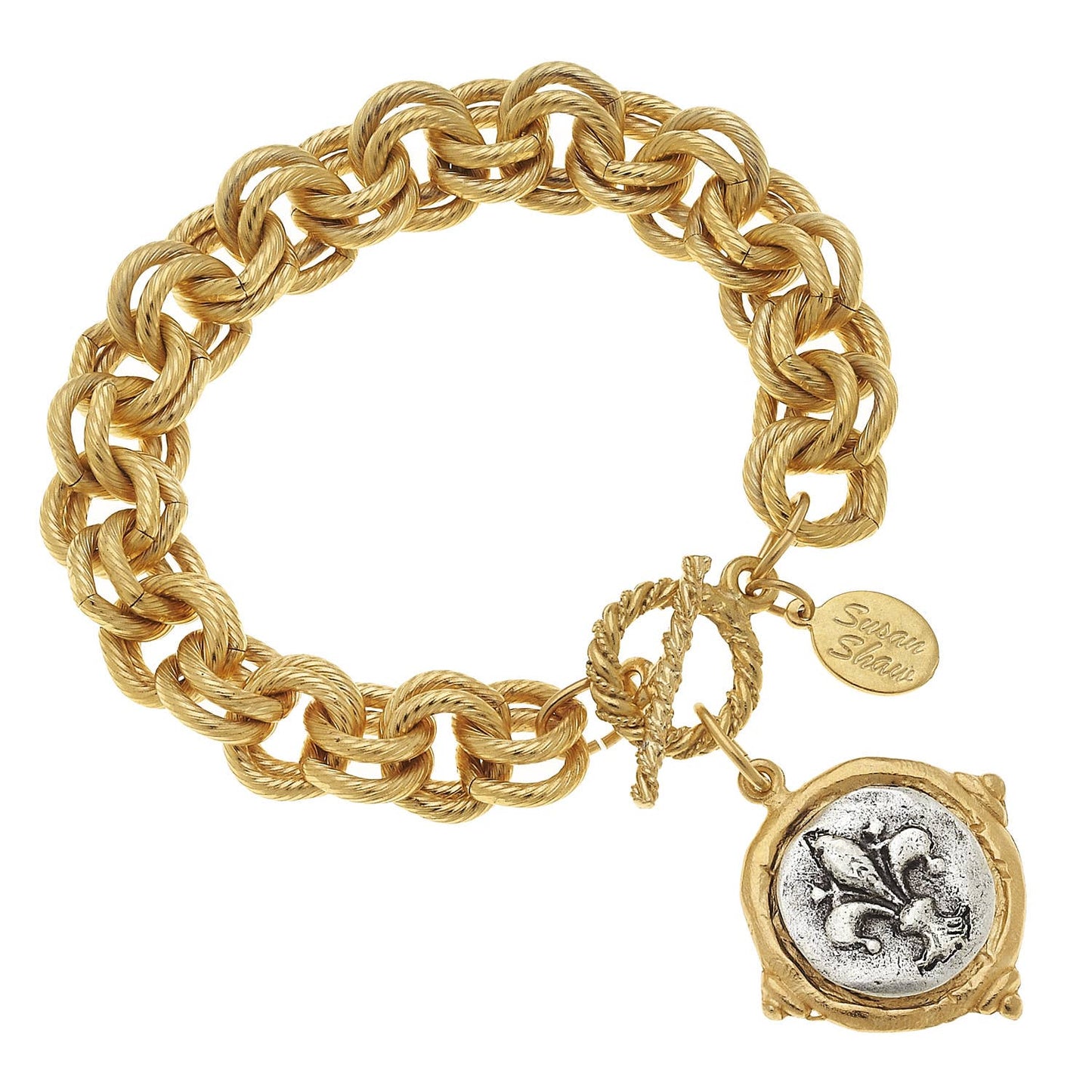 Susan Shaw - Gold and Silver Italian Intaglio Fleur de Lis Bracelet