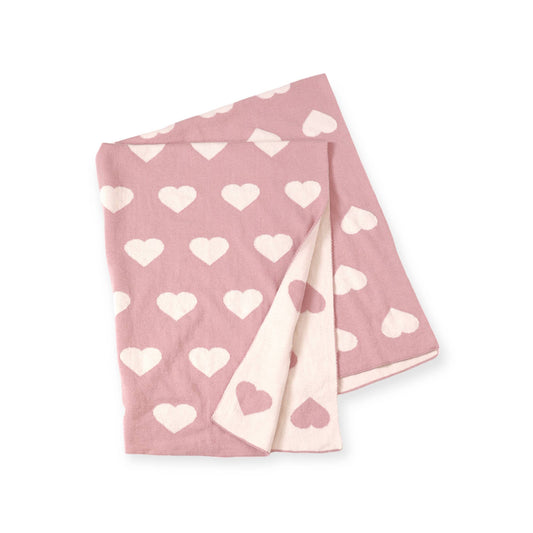 Hearts Reversible Jacquard Knit Baby Blanket (Organic Cotton