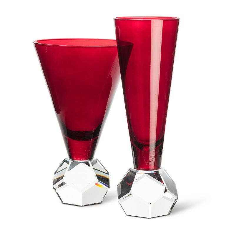 Crystal Look Base Wine Glass-Dark Red-6"H(10oz) - Clearance