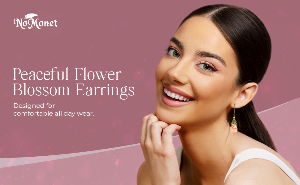 Peaceful Floral Earrings with Hand-Painted Leaves