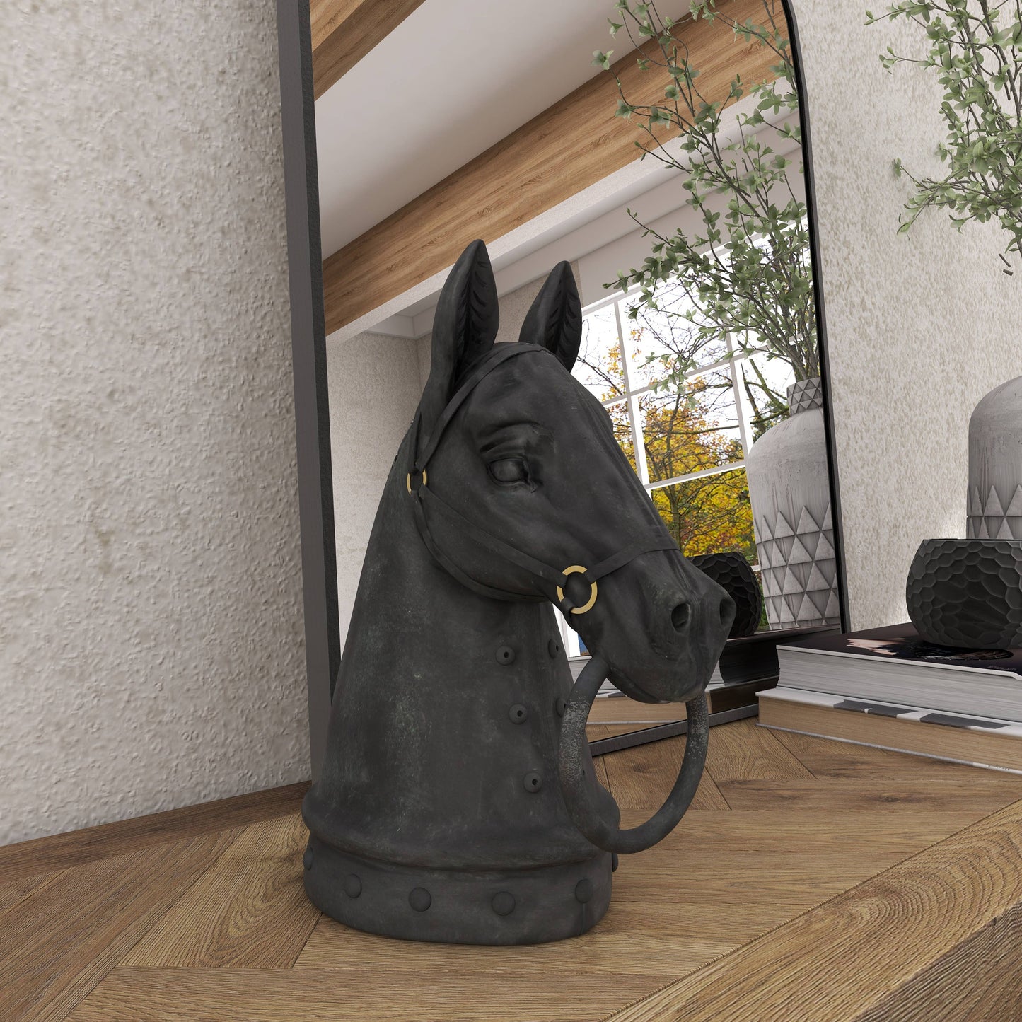 Traditional Black Polystone Sculpture
