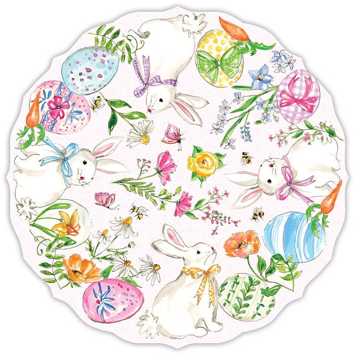 Bunnies with Eggs and Carrots Posh Die-Cut Placemat -RosanneBeck Collections