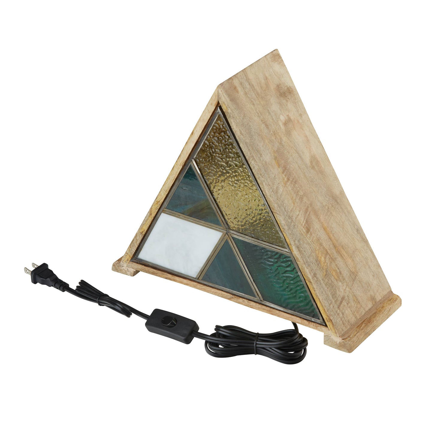 11"H Stained Glass Triangle Shade Wood Base Accent Lamp