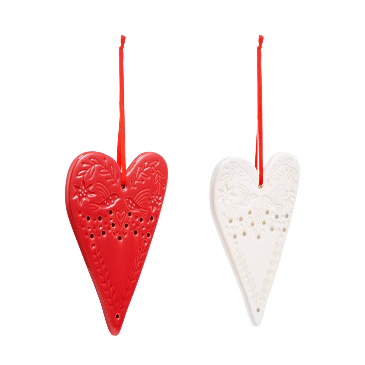 Heart Ceramic Orn, Red or Cream