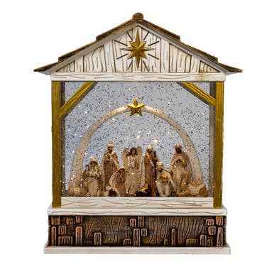 10" Battery Operated USB LED Nativity Glitter Lantern