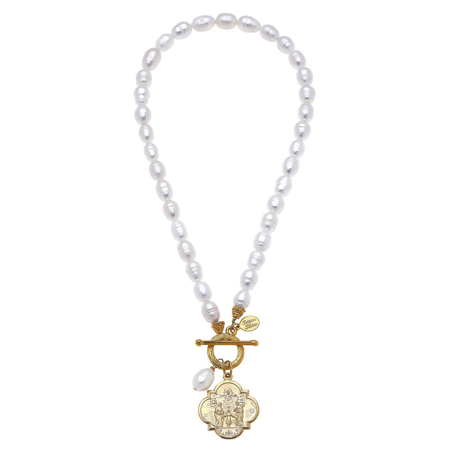 Susan Shaw - Religious Medal Pearl Toggle Necklace
