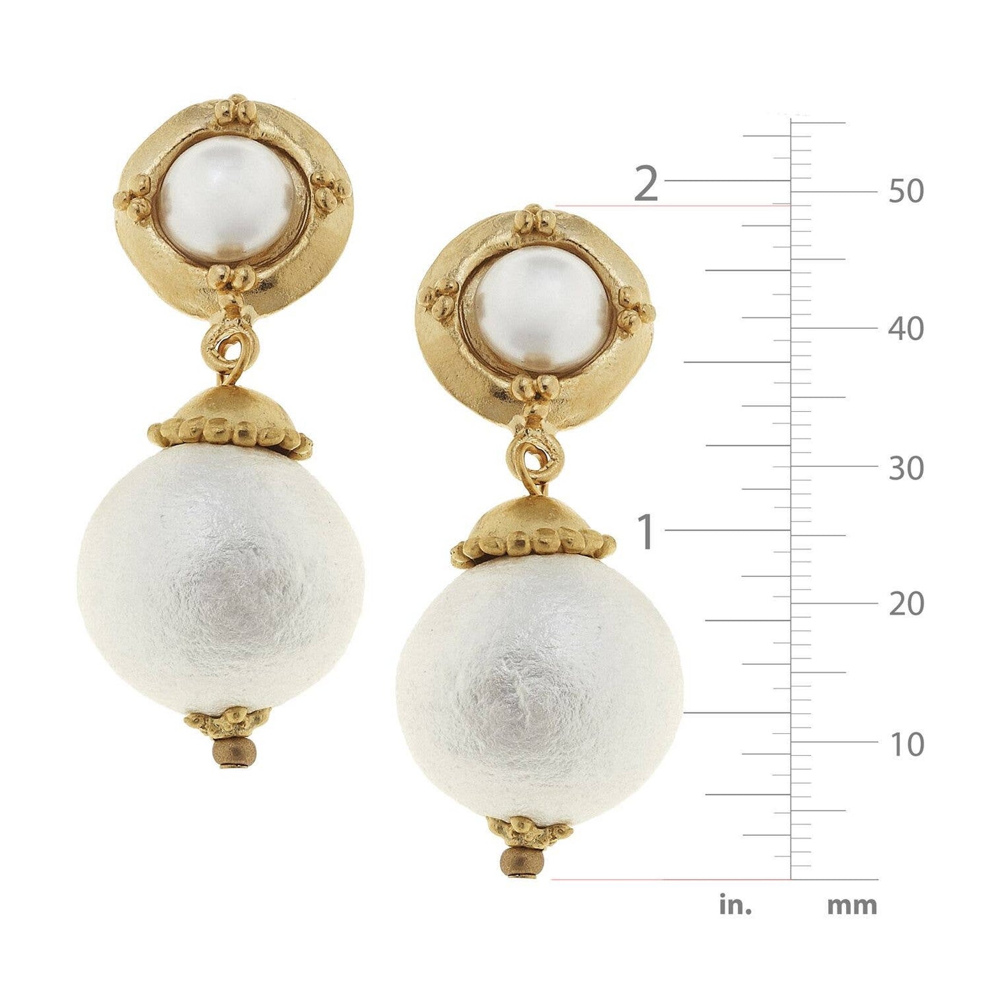 Gold with Cotton Pearl Earrings
