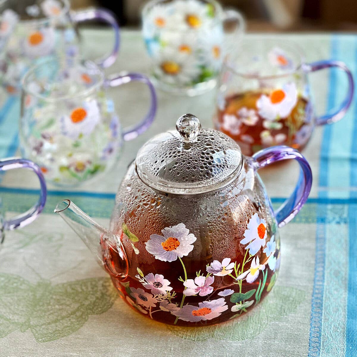 Floral Glass Teapot with Infuser 44 fl oz (1300ml)