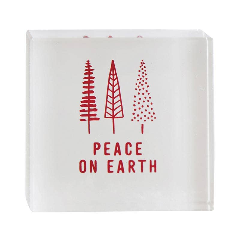 4" Peace On Earth Sq Lucite Block