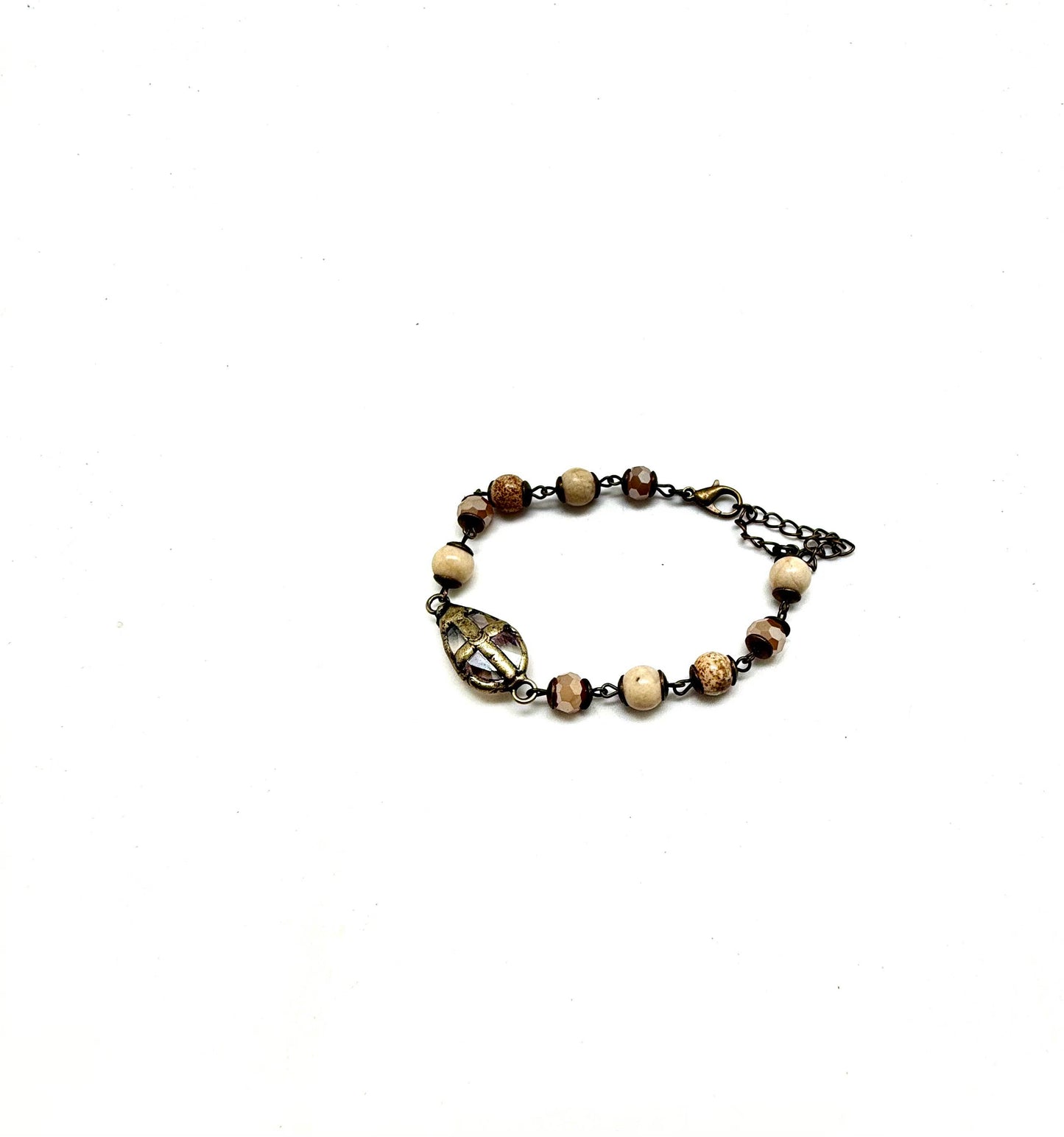 Bracelet Vintage PictureJasper(8mm)w/Bevelled Cross 7”w/2”