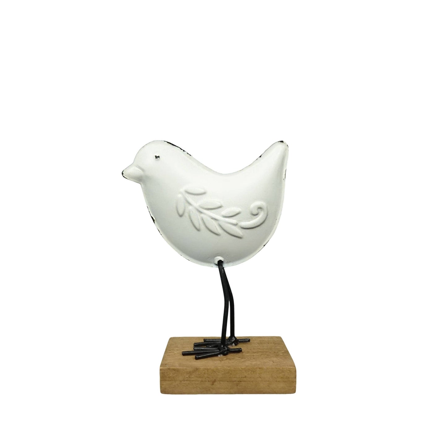 Iron 6 in. White Bird with Stand Accent