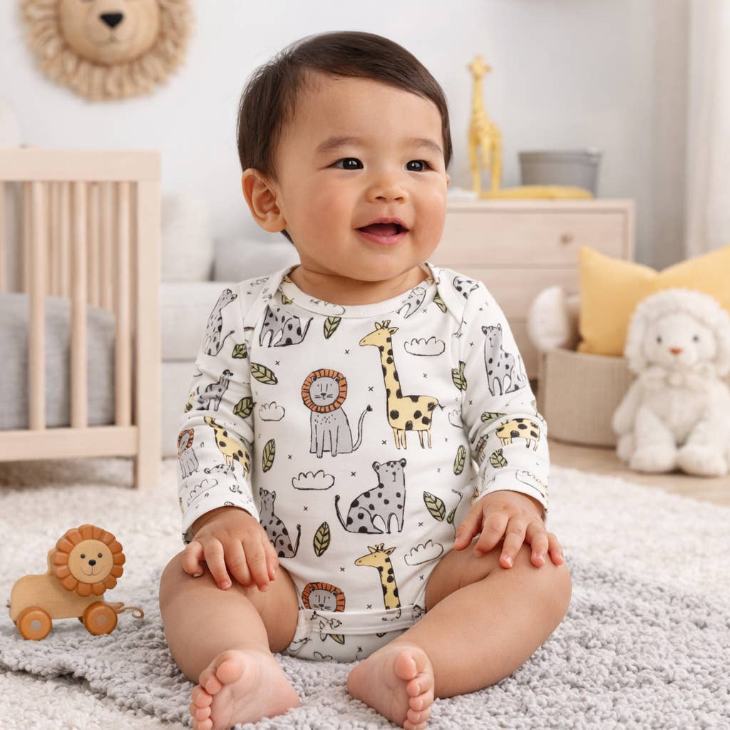 Safari Snuggles Bamboo Baby Bodysuit Jungle Animals