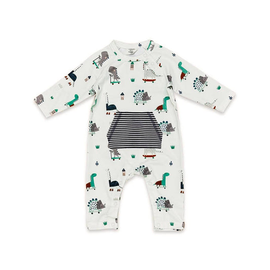 Skater Dino Kangaroo Pocket Baby Jumpsuit (Organic Jersey)