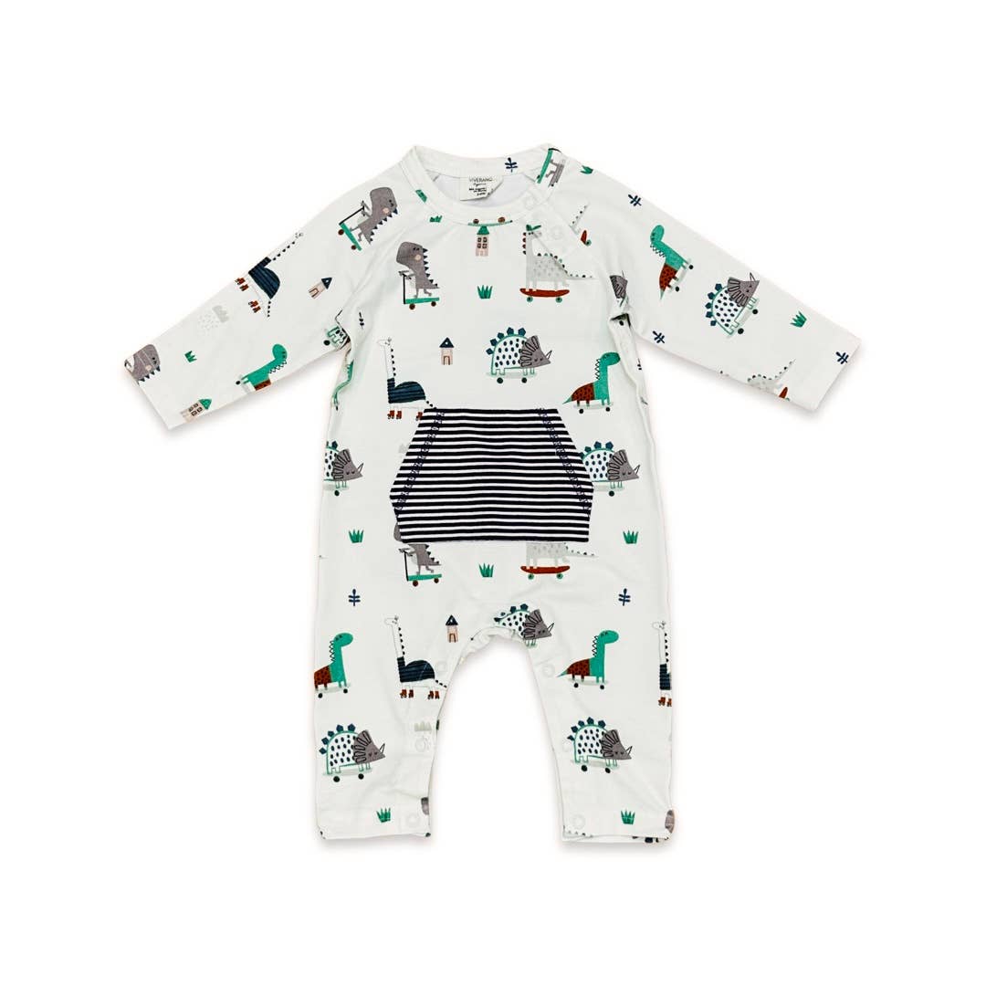 Skater Dino Kangaroo Pocket Baby Jumpsuit (Organic Jersey)