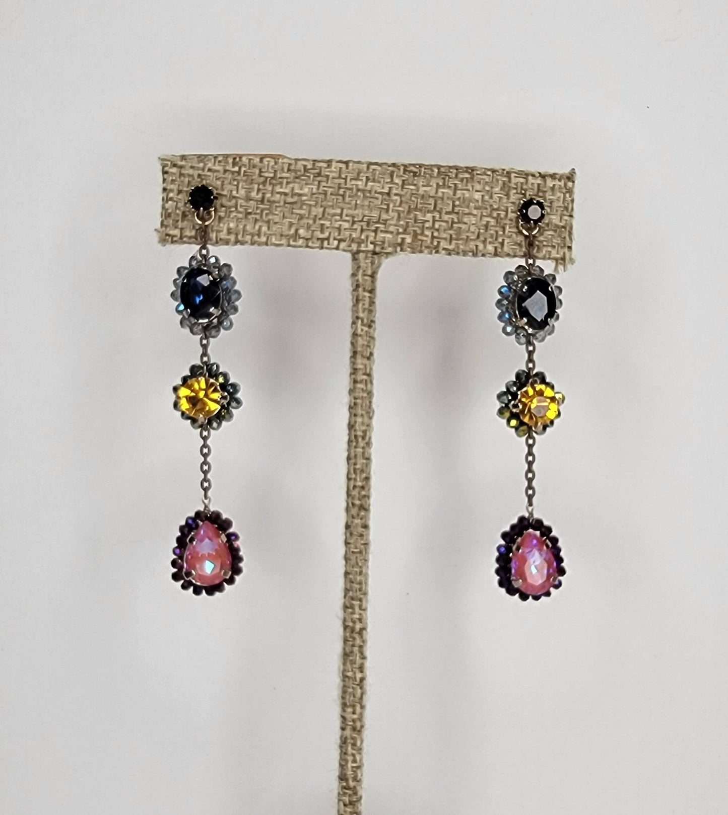Three Stone Handmade Dangle Post Earrings