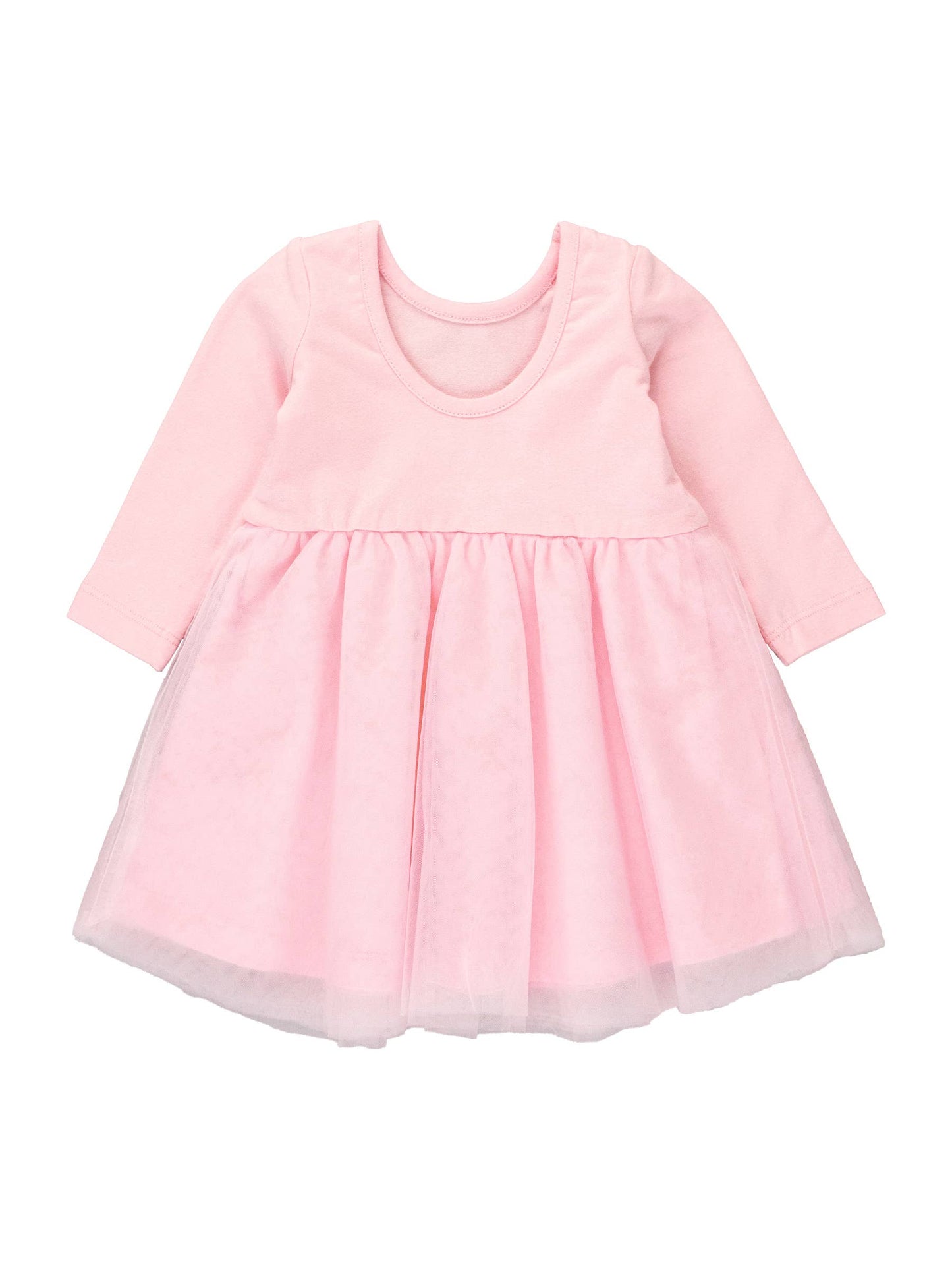 RuffleButts + RuggedButts - Girls Pink Long Sleeve Tulle Twirl Dress