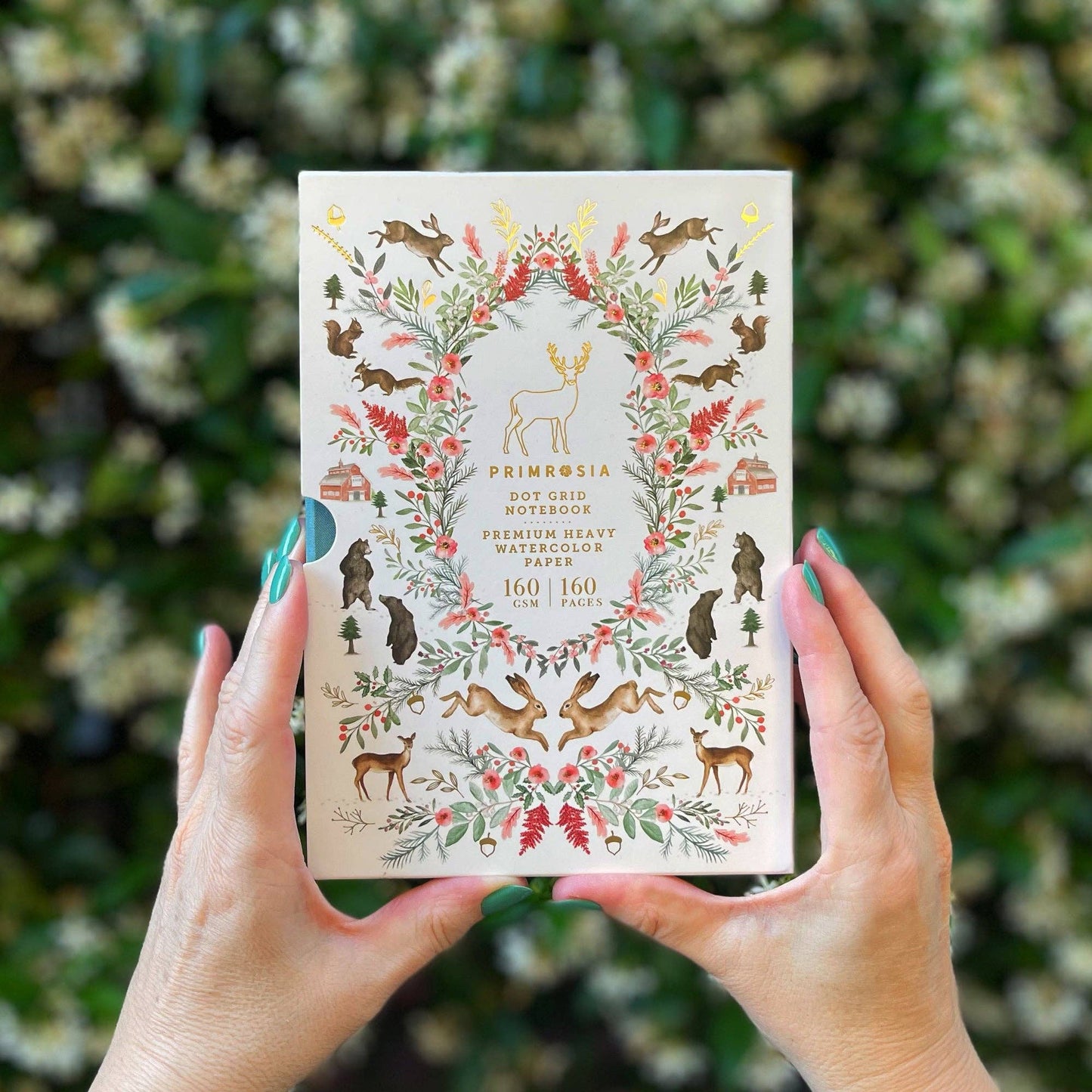 'Deer' Woodlands Teal – Cuaderno A5 con cuadrícula de puntos en acuarela