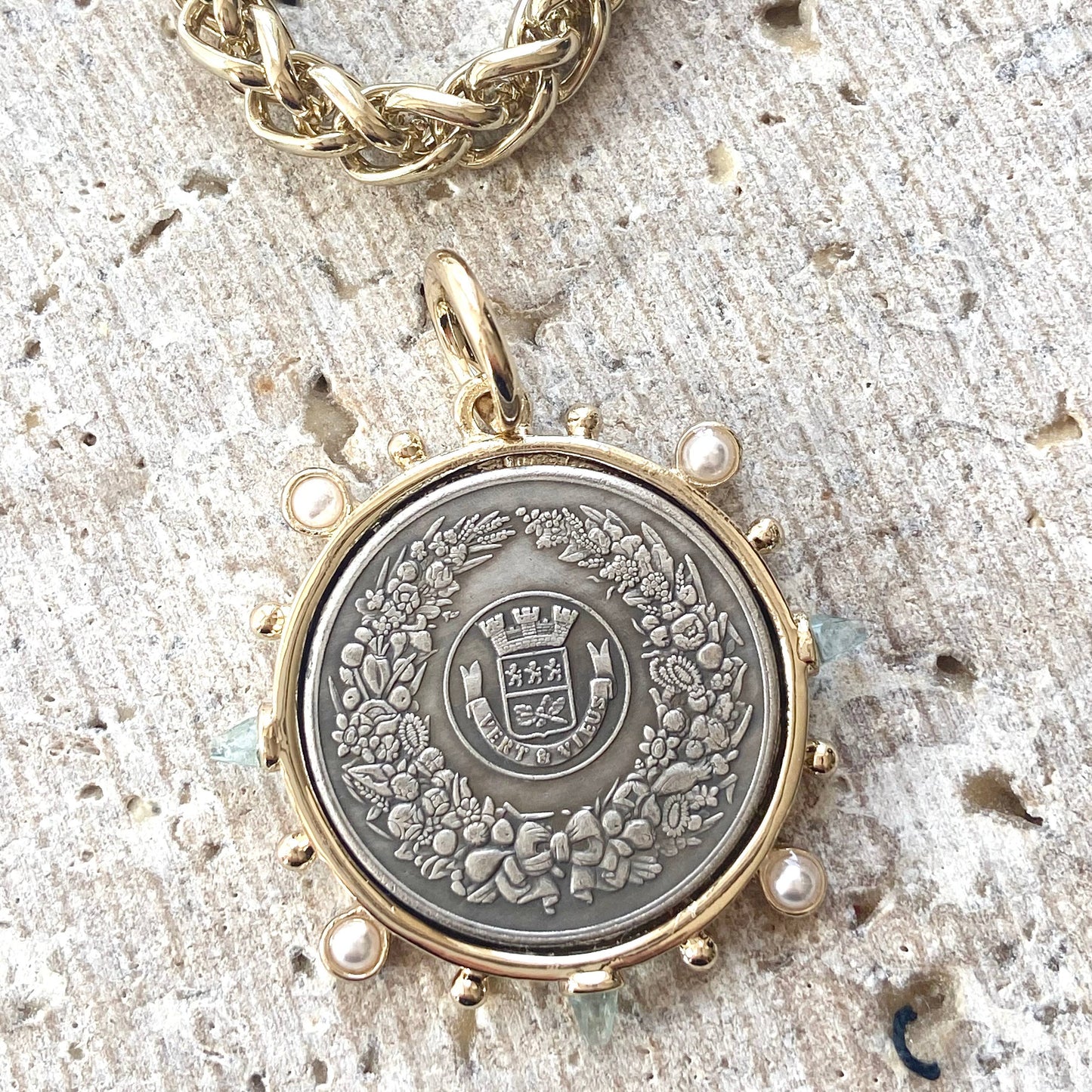 Coin necklace horse equestrian French boutique salon