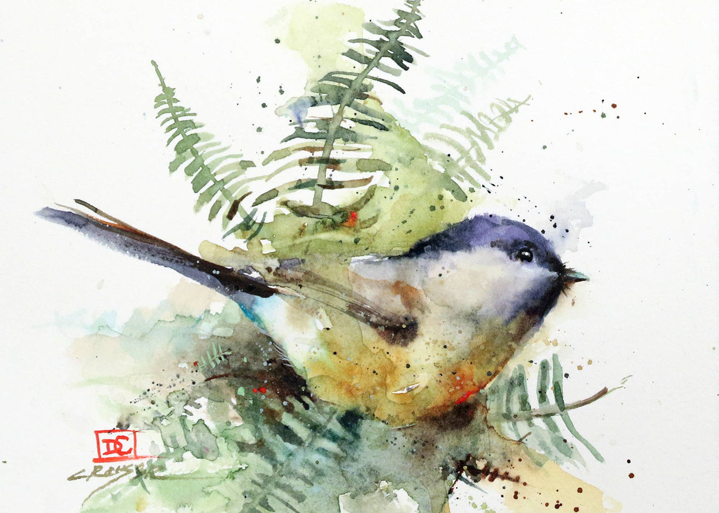 5 x 7" Greeting Card 'CHICKADEE AND FERNS'