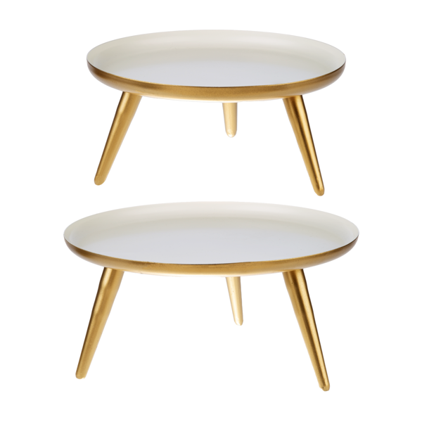 White Enamel with Gold Tripod Base Pedestal Stand - set 2