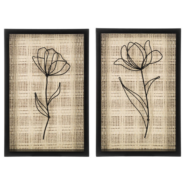 Layered Wirework Flower on Natural Woven Background Wall Decor
